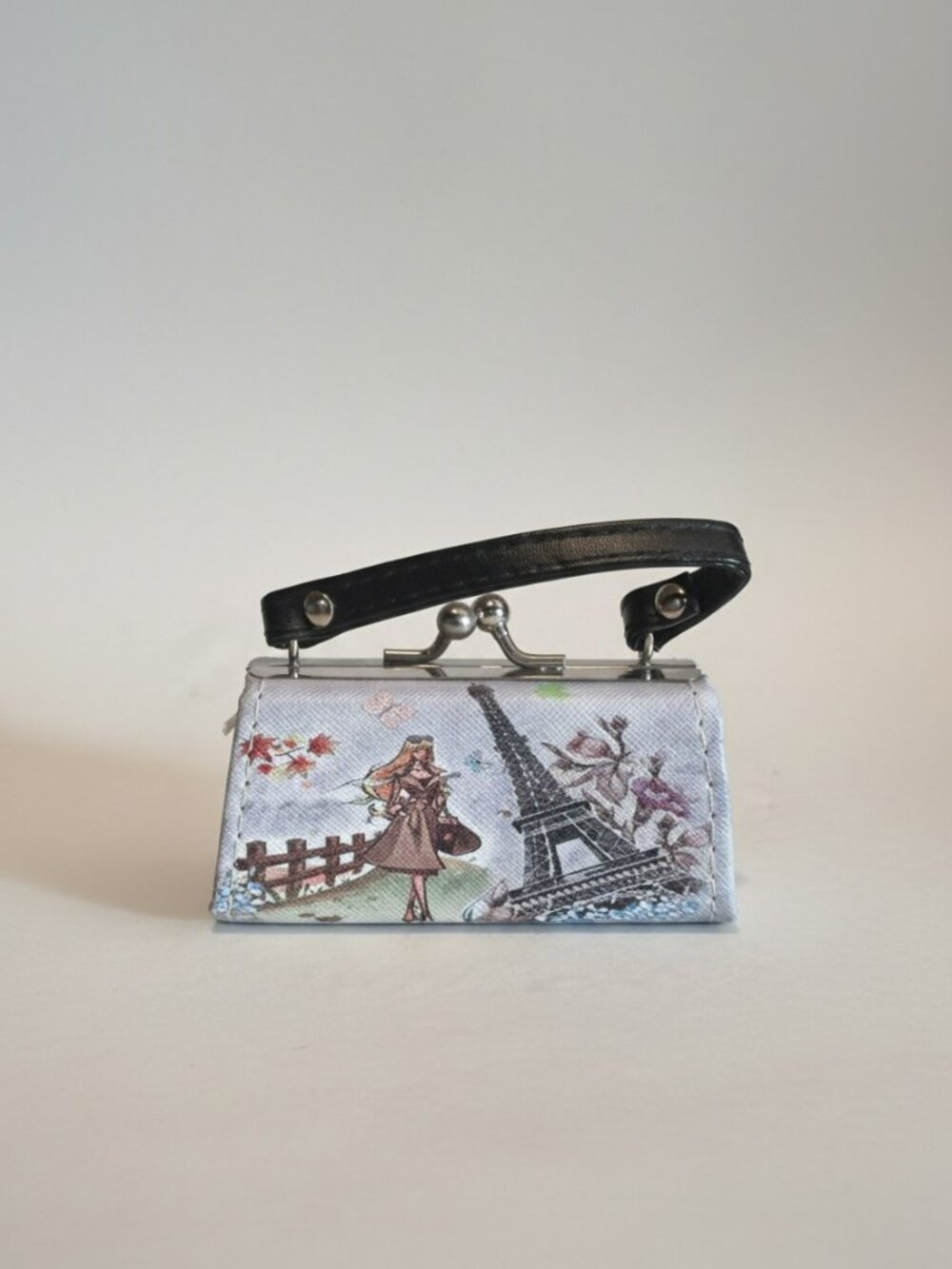 Mini Coin Purse with Girl at the Eiffel Tower in Paris - Snap Closure & Handle - - Picture 3 of 6